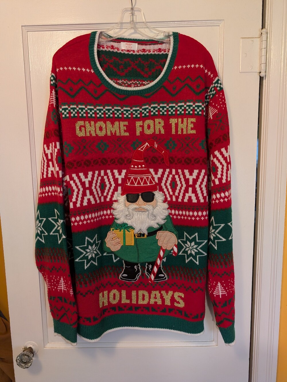 Holiday Time Red & Green Gnome Holiday Sweater